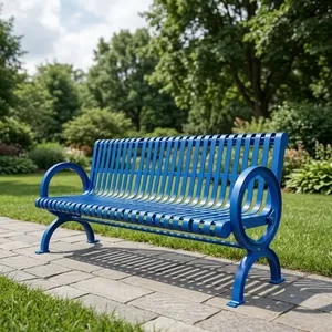 Heavy Duty Outdoor <b>Metal</b> <b>Garden</b> Park <b>Bench</b> Blue Powder Coated Steel Seating <b>Bench</b> for Patio Lawn School Public Spaces - Product Image 5