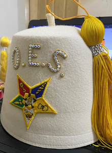 Gorro Fez Masónico O.E.S. de Algodón a Rayas con Pedrería, Hilos de Oro y Borla - Product Image 5