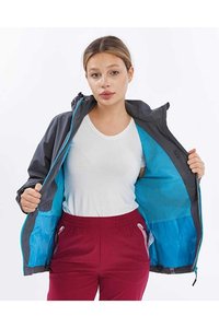 Women <b>Grey</b> Blue Zip Up Softshell <b>Jacket</b> | Technical Windproof <b>Jacket</b>| <b>Waterproof</b> Hiking <b>Jacket</b>| OEM Private Label Manufacturer - Product Image 3