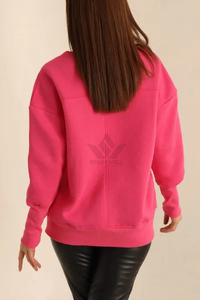 Sudadera con Capucha de Forro Polar Rosa, Corte Regular, Cierre de Cremallera, Manga Larga, Color Sólido, Estilo Casual, Logotipo Frontal con Impresión por Transferencia Térmica - Product Image 3