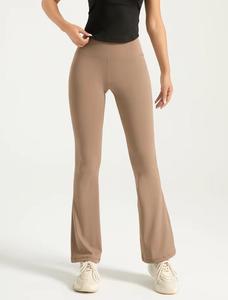 High Waist <b>Flared</b> <b>Leggings</b> Spandex Breathable Solid Color Full Length Stretchy Knitted Women's All Seasons Sporty Pants - Product Image 1
