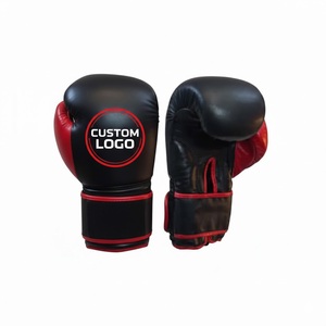 Gants de boxe professionnels en cuir en gros avec sangle de poignet lacée, noirs et rouges, anti-humidité, fabricant OEM - Product Image 1