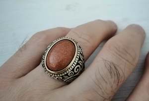 Wholesale Natural Goldstone Signet <b>Ring</b> 925 Sterling <b>Silver</b> Handmade Oval Goldstone Statement <b>Ring</b> - Product Image 2