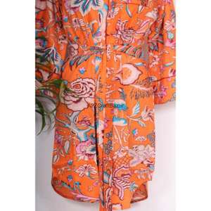 Vestido Midi Formal/de Noche para Mujer, Transpirable, Ecológico, 100% Algodón, Estampado Floral Hecho a Mano, Manga 3/4, Cuello en V, con Botones - Product Image 6