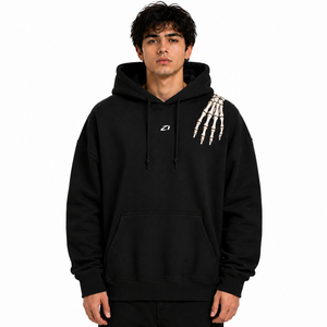 Sudadera con capucha para hombre, diseño de mano de esqueleto personalizada, negra, de algodón grueso y forro polar, estilo oversize gótico, streetwear, marca privada - Product Image 1