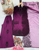 Set Kurta Palazzo India Pakistan Wanita Bahan Sutra Anti Kusut untuk Pesta Pernikahan Desain Shalwar Kameez Bermotif Grosir