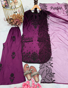 Magnifique ensemble Kurta Palazzo en soie indienne et pakistanaise pour adultes, Shalwar Kameez brodé pour femmes, séchage rapide, sans plis, vente en gros - Product Image 4