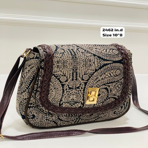 Sac bandoulière en coton à imprimé ethnique de qualité supérieure pour femme, sac à bandoulière bohème avec garniture en cuir tressé, fermeture magnétique torsadée, doux et durable - Product Image 1