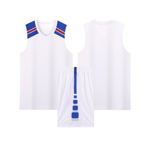 Conjunto de Camiseta de Baloncesto Unisex Personalizada, Transpirable, 100% Poliéster, Sin Mangas, con Franjas Azules en los Hombros y Pantalones Cortos con Cintura Elástica - Product Image 6