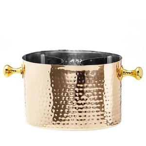 Seau à glace martelé plaqué or rose, élégant refroidisseur et glacière à vin en métal avec poignées pour mariages et soirées en bar - Product Image 3