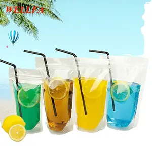 OEM Bolsas Resellables Custom Disposable Transparent Juice Liquid Refill Plastic Packaging Zipper Drink Pouches Bags With Straw