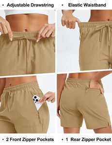Shorts de course personnalisés pour femmes, shorts de randonnée d'été, shorts de sport décontractés de voyage avec poche, cordon de serrage, taille élastique, couleur unie - Product Image 5
