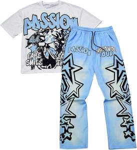 Ensemble survêtement homme Glory avec logo personnalisé, t-shirt streetwear et pantalon de jogging, imprimé dégradé, coupe oversize, 2 pièces - Product Image 3