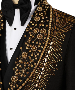 Mens Black & Gold Embroidered Wedding Tuxedo Jacket Designer Shawl Lapel <b>Blazer</b> with Heavy Handwork for Groom Luxury Party Wear - Product Image 5