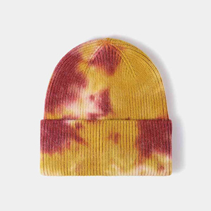 Unisex Tie <b>Dye</b> Beanie Hat 100% Acrylic Cuffed Winter Cap Casual Style for Adults Multicolor Pattern Hand Painted Design - Product Image 4