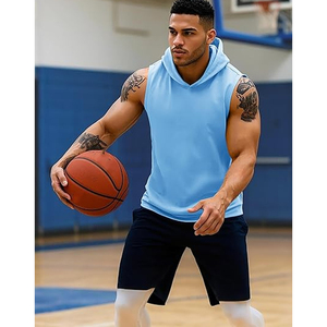 Manufacturer Solid Fitness Hooded Singlet 100% Cotton Vests Gym Wear OEM Logo Printed Sleeveless Hoodie Men's Sport Vests - Product Image 2