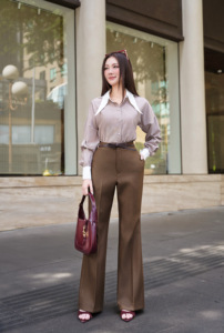 Pantalones de Oficina de Cintura Alta para Mujer, Color Marrón, Corte Ajustado, Pierna Ancha, Elegantes, Formales, para Negocios, Pantalones Premium ALVA - Product Image 2