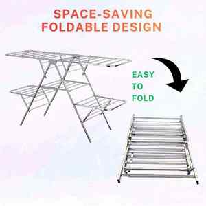 Chrome Plated Three Tier Stainless Steel Drying <b>Stand</b> Movable Detachable <b>Laundry</b> Rack Foldable Cloth Storage Organizer - Product Image 2
