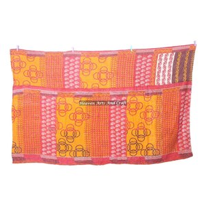 Indian Handmade Floral Print <b>Bedspread</b> Kantha Quilt Indian Reversible Hand Stitched Heavy Throw Old Sari Blanket Patch Work - Product Image 3
