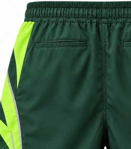<b>Mens</b> <b>Green</b> Polyester Cotton Breathable Sport <b>Shorts</b> Neon Side Panels Mesh Inserts Elastic Waist Mid Zip Pockets Training Running - Product Image 4