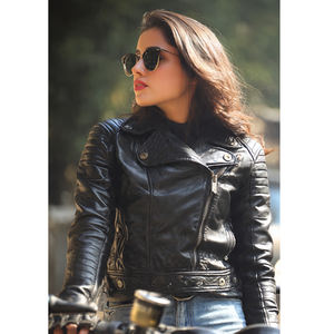 Chaqueta de cuero PU para mujer, estilo motociclista, para invierno, talla grande, transpirable, cortavientos, con cremallera y cuello alto, servicio OEM - Product Image 6