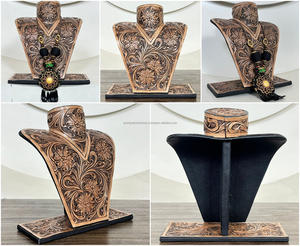 Busto de Exhibición de Collares de Cuero Genuino Premium Hecho a Mano con Diseño Floral Repujado, Soporte para Joyería de Diseño para Exhibición en Tiendas - Product Image 3