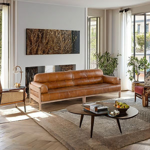Leather <b>Sofa</b> 3 Seater Modern <b>Brown</b> Genuine Leather Couch Durable Upholstery Wood Legs Export from Factory Direct - Product Image 1