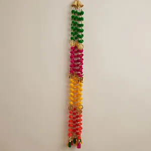 Guirlande de clochettes pompons colorées, durables et modernes, faites à la main, carillons éoliens écologiques en plastique et tissu, décoration florale suspendue pour Diwali et bébé - Product Image 2