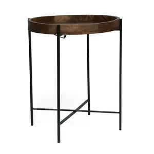 Nordic Round Metal Coffee <b>Table</b> with Premium Marble Finish FurnitureZE-3251P Round Wood Top Side <b>Table</b> with Metal Frame - Product Image 4