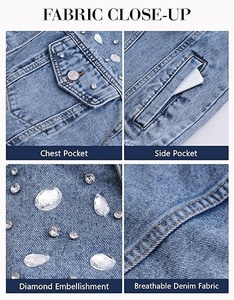 Denim Jacket With Rhinestone Decoration Turn-down Collar Single Breasted Casual Style Loose Fit Autumn Wear Unisex Regular - Product Image 6
