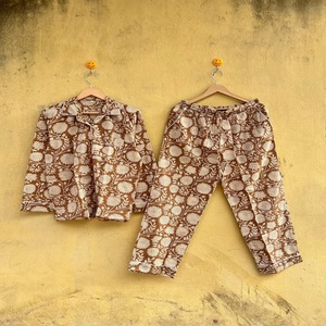 Pijama Clásico para Mujer, Tejido de Algodón con Rayas, Cintura Elástica, Antiestático, Ecológico, Cuello Camisero, Holgado - Product Image 1