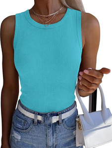 <b>Women's</b> Solid Color O-Neck Knitted Sleeveless Tank <b>Top</b> Custom Printed Formal Breathable 100% Cotton <b>Mesh</b> Decoration Regular - Product Image 1