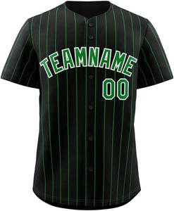 Maillot de baseball noir à manches courtes boutonné avec nom d'équipe, bordure verte, en maille, pour homme - Product Image 6