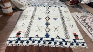 Tapis marocain en laine fait main, noué à la main, style berbère, géométrique, tribal, shaggy, tapis d'intérieur, décoration bohème - Product Image 2