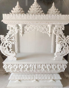 หินอ่อนมาครานาสีขาวพรีเมียมสำหรับทำหิ้งบูชาแบบดั้งเดิม |   ลวดลายแกะสลักอย่างประณีตของนกยูงและช้างในวัด |   ขนาดปรับแต่งได้ - Product Image 3