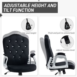 Sedia da Ufficio Girevole in Velluto, Altezza Regolabile, Pulsante di Inclinazione, Sedia Direzionale Trapuntata Ergonomica Nera in Alluminio - Product Image 5