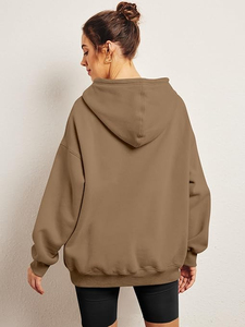 Women's Olive Green Hooded <b>Sweatshirt</b> With Zipper Front Pocket Casual Long Sleeve Knitted Top Autumn Wear - Product Image 4
