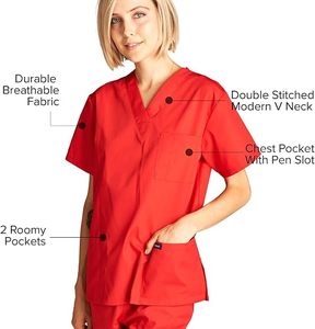 Ensemble de blouses médicales rouges pour femmes, manches courtes, col en V, coton et polyester tissé, uniforme d'hôpital pour les professionnels de la santé - Product Image 3