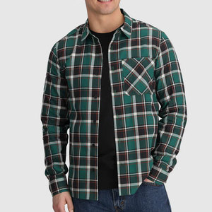 Camisa de franela a cuadros verde para hombre, manga larga, de algodón, informal, con botones, al por mayor, camisa personalizada para hombre - Product Image 5