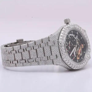 Montre unisexe de luxe en argent sterling avec diamants masonite faite à la main de qualité supérieure et réglage automatique glacé - Product Image 2