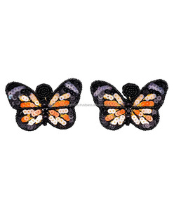 Handmade Custom Embroidery <b>Beaded</b> Earrings Sequent <b>Butterfly</b> Flower Style Boho Statement Gift Unisex Drop Jewelry From India - Product Image 1