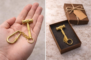 Brass Hammer Keychain <b>Mini</b> Gavel Keychain Solid Brass Tool <b>Keyring</b> Handmade Vintage Key Holder Gift for Lawyer Judge Carpenter - Product Image 6