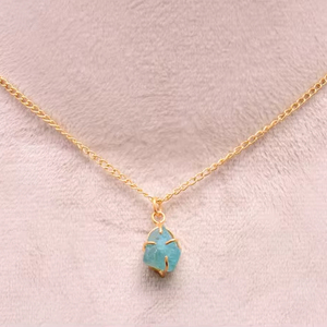Collier pendentif fantaisie en cristal d'apatite brute, bijou pierre de naissance naturelle, en argent sterling 925 plaqué or 14 carats, fait main pour enfants - Product Image 1