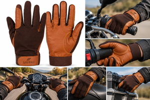 Gants d'équitation pour hommes en cuir Saffili, à doigts entiers, avec sangle de poignet réglable, antidérapants, pour l'extérieur, avec boucle, pour l'hiver - Product Image 4