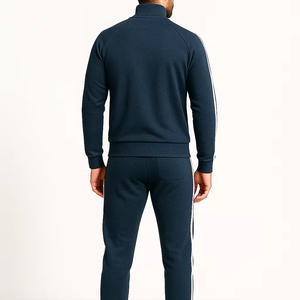 Conjunto Deportivo Personalizado para Hombre con Cierre de Cremallera, Ropa Deportiva con Franjas Laterales Blancas, Traje de Entrenamiento Atlético - Product Image 4