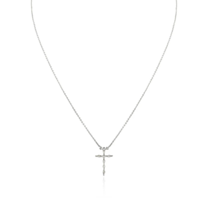 Collar con Colgante de Cruz de Diamantes en Oro de 18K, Chapado en Rodio, Estilo Religioso - Product Image 2
