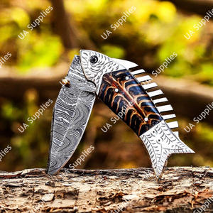 Couteau utilitaire pliant de camping en acier Damas à pointe tombante gravé à la main, haute qualité, 7,5 pouces, qualité OEM DIY, faibles MOQ - Product Image 2