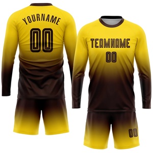 เสื้อฟุตบอลแขนยาวสั่งทำพิเศษ ผ้าโพลีเอสเตอร์ 100% ชุดฟุตบอลแห้งเร็ว ระบายอากาศได้ดี ชุดทีมพร้อมสกรีนโลโก้ตามสั่ง ชุดกีฬา OEM - Product Image 1