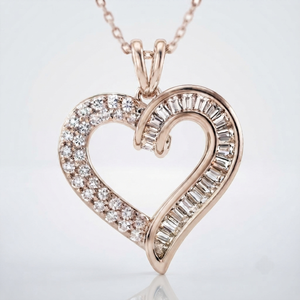 Pendentif en or rose 18 carats avec diamant de laboratoire certifié IGI, taille cœur, serti pavé, pour femme, style classique - Product Image 1