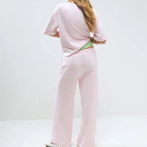 Conjunto de Pijama para Mujer, Manga Corta, Top Corto y Pantalones Largos, Dos Piezas, Ropa de Dormir Informal, Ropa de Casa Suave - Product Image 4